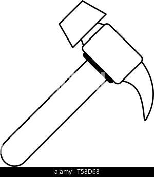 Work hammer wooden grip tool in black and white Stock Vector