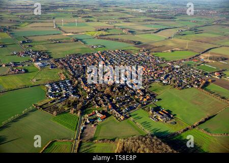 Aerial view, Walstedde district between fields and meadows, agricultural land, Drensteinfurt, Munsterland, North Rhine-Westphalia, Germany Stock Photo