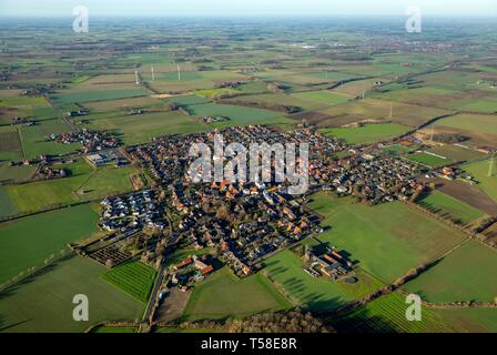 Aerial view, Walstedde district between fields and meadows, agricultural land, Drensteinfurt, Munsterland, North Rhine-Westphalia, Germany Stock Photo