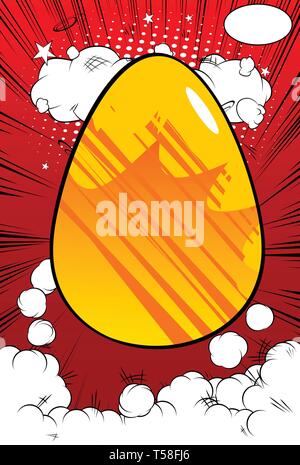 Vector cartoon colored Easter egg. Illustrated holiday sign on comic book background. Stock Vector