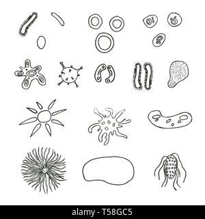 A set of bacteria and viruses. Vector illustration. Microbiology. Stock Vector