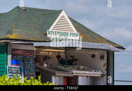 Riverside Fish shop selling freshly caught fresh fish by the river in Littlehampton, West Sussex, England, UK. Stock Photo