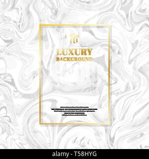 Template golden rectangle frame on white marble background and texture. Luxury style. Vector illustration Stock Vector