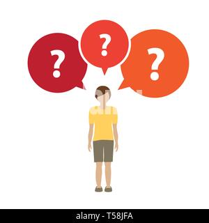 little boy character has many questions isolated on white background vector illustration EPS10 Stock Vector