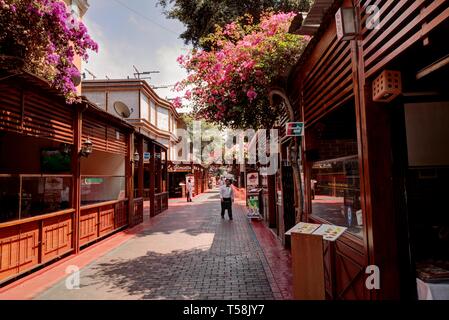 Lima, Peru - April 21, 2018: Pedestrian area in Lima Peru with restaurants Stock Photo