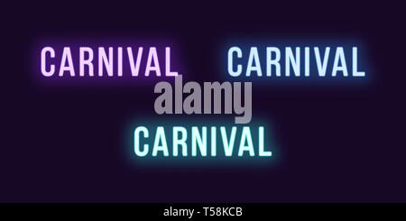 Neon icon set of Carnival word. Vector illustration of glowing Neon text Carnival. Isolated digital collection of signs, symbols for Entertainment ind Stock Vector