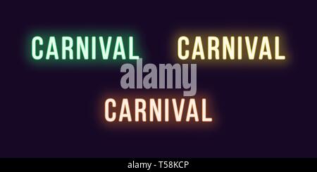 Neon icon set of Carnival word. Vector illustration of glowing Neon text Carnival. Isolated digital collection of signs, symbols for Entertainment ind Stock Vector