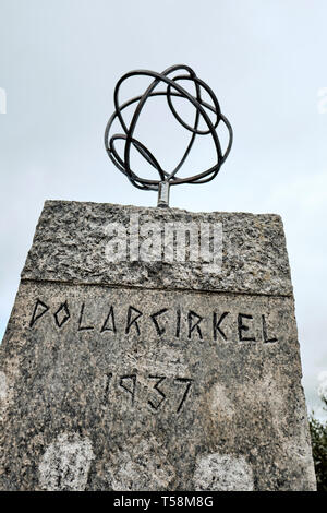 The 1937 Polar Circle monument and marker at the Arctic Circle Centre situated on the E6 road in the Saltfjellet mountains in Nordland Norway Stock Photo