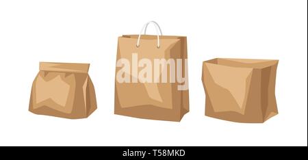 Set of paper bags. Fast food packaging. Stock Vector