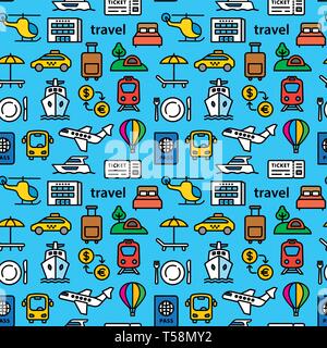 travel seamless pattern of resort, cruise and transport Stock Vector