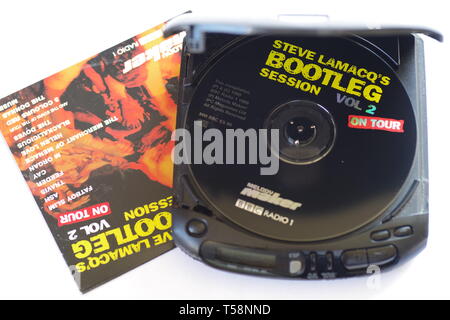 Sony Discman open and closed with and without CDs, running and stopped Stock Photo