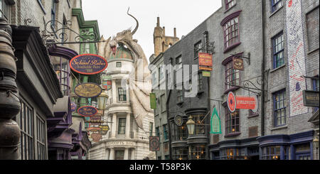 Diagon Alley in Harry Potter Land, Universal Studios Theme Park, Orlando, Florida Stock Photo