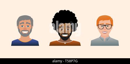 Characters avatars profile in flat cartoon style color illustration. Stock Vector