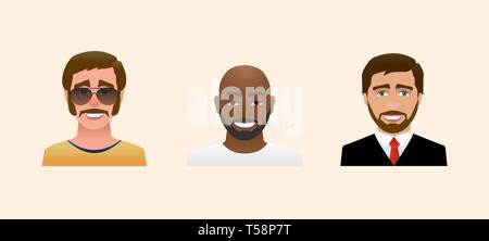 Characters avatars profile in flat cartoon style color illustration. Stock Vector