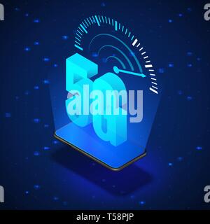 5G Wireless Network Systems. Mobile Internet Technology. Isometric Banner 5G Network Technology. Vector Stock Vector