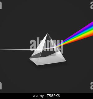 Dispersion. Colorful spectrum of light. Experiment with glass prism and beam of light. Vector illustration Stock Vector