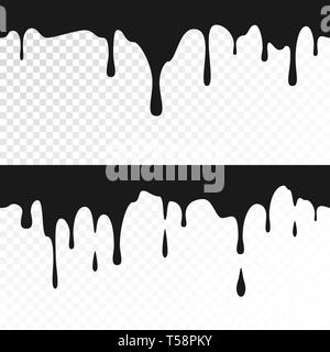 Black ink drips. Seamless Dripping Paint Texture. Vector illustration isolated on white background Stock Vector