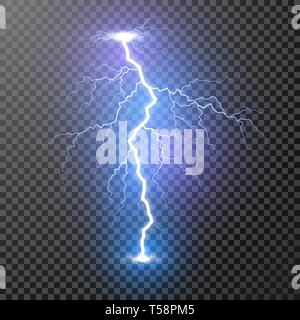 Lightning. Magic and bright light effects. Vector Illustration isolated on transparent background Stock Vector