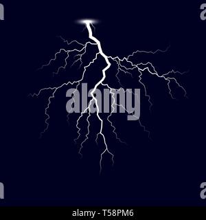 Lightning. Thunder storm lightnings. Vector Illustration isolated on dark background Stock Vector