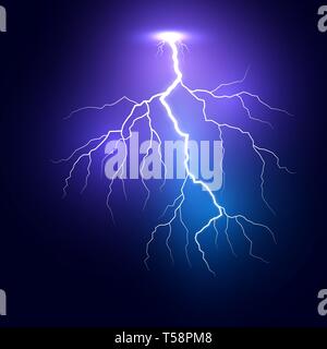Lightning. Thunder storm realistic lightnings. Vector Illustration isolated on dark background Stock Vector
