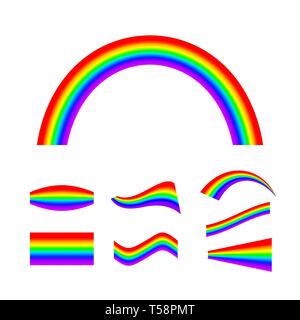 Abstract Rainbow set in different shapes. Vector illustration isolated on white background Stock Vector