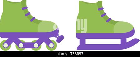 Ice skates and rollers vector flat icons Stock Vector