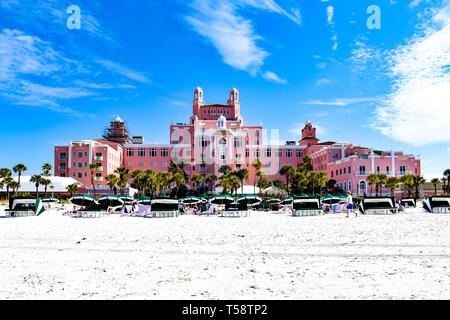 St. Pete Beach, Florida. January 25, 2019.  Panoramic view from the beach of The Don Cesar Hotel. The Legendary Pink Palace of St. Pete Beach (2) Stock Photo