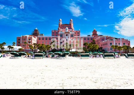 St. Pete Beach, Florida. January 25, 2019.  Panoramic view from the beach of The Don Cesar Hotel. The Legendary Pink Palace of St. Pete Beach (3) Stock Photo