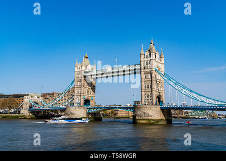 Tower Bridge in London, the UK. Daytime with beautiful clear sky. One of English symbols Stock Photo