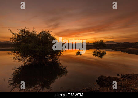 An early morning scene from Wadi Buraq dam in Ras al khaimah near Dubai Stock Photo