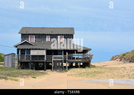 A rustic looking beach house on the Outer Banks of North Carolina. Stock Photo