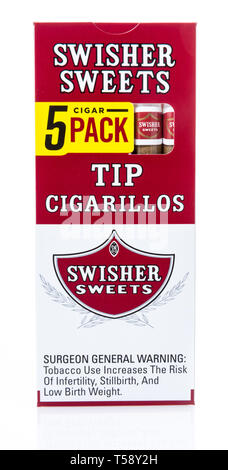 Winneconne, WI -  17 April 2019: A package of Swisher sweets tip cigarillos cigars on an isolated background Stock Photo