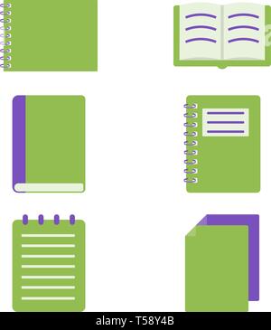 Book, notebook, sketchbook for drawing vector flat icons, school elements vector illustration Stock Vector