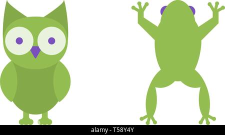 Owl and frog vector flat icons, animals vector illustration Stock Vector