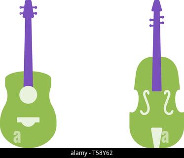 Guitar and violin vector flat icons, musical instruments vector illustration Stock Vector