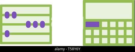 Calculator and mathematical abacus vector flat icons, mathematics vector illustration Stock Vector