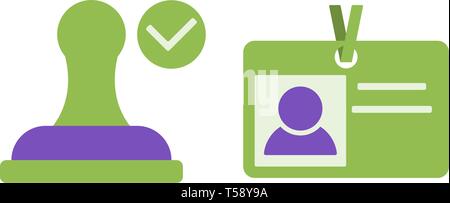 Stamp and name tag vector flat icons, approved vector illustration Stock Vector
