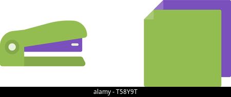 Stapler and paper vector flat icons, stationery vector illustration Stock Vector