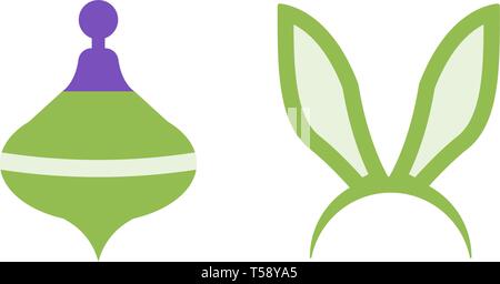 Whirligig and bunny ears vector flat icons, toy vector illustration Stock Vector