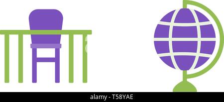 Desk and globe vector flat icons, geography vector illustration Stock Vector