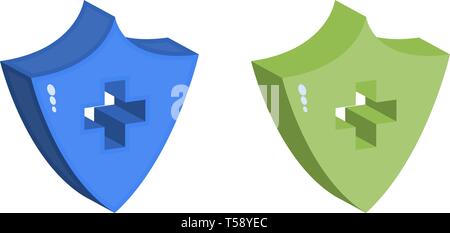 Medical cross in the shield. Shield and plus, protection vector flat icons Stock Vector