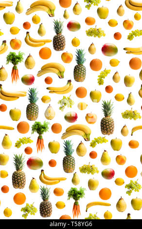 Seamless  pattern of various fresh vegetables and fruits isolated on white Stock Photo