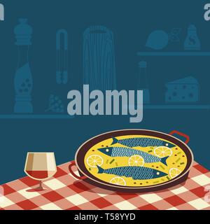 Flat hand drawn vector color seafood icon. Stock Vector