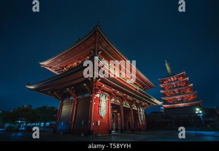 Sensoji-ji Red Japanese Temple in Asakusa at night, Tokyo, Japan Stock Photo