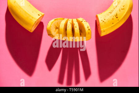 Banana On pink Background Stock Photo