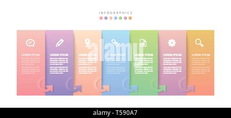 Vector infographic design UI template colorful gradient labels and icons. Ideal for business concept presentation banner workflow layout and process d Stock Vector