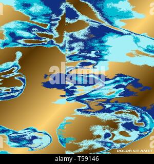 Navy blue marble luxurious texture paint artistic, wedding invitation design. Decorative splash fluid on golden background, vector Illustration. Trend Stock Vector