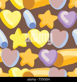 Simple pattern with hearts, stars and circles. Seamless vector. Stock Vector