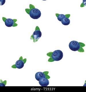Seamless blueberries Pattern. 3d realistic vector berries Stock Vector