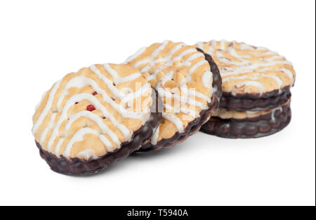 Group of chocolate coated round biscuits cookies isolated on white background Stock Photo